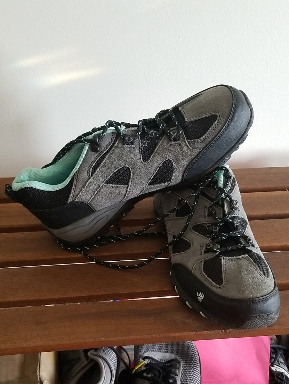 BearPaw Gray and Mint Trail Sneakers